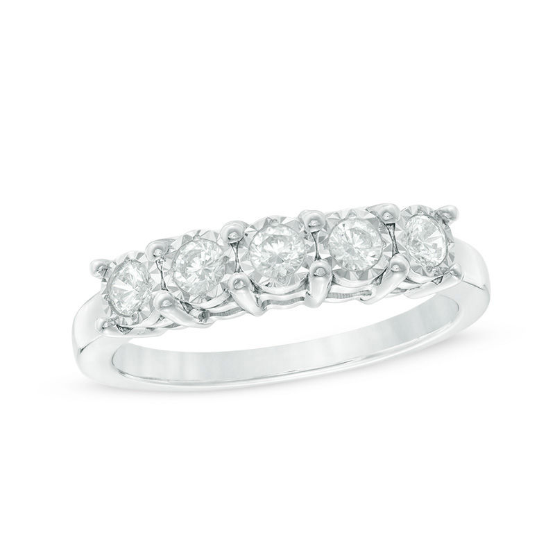 Main Image 1 of Previously Owned - 1/3 CT. T.W. Diamond Five Stone Anniversary Band in 10K White Gold
