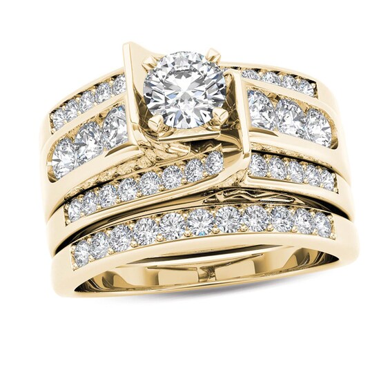 Previously Owned - 1-1/4 CT. T.w. Diamond Multi-Row Bridal Set in 14K Gold