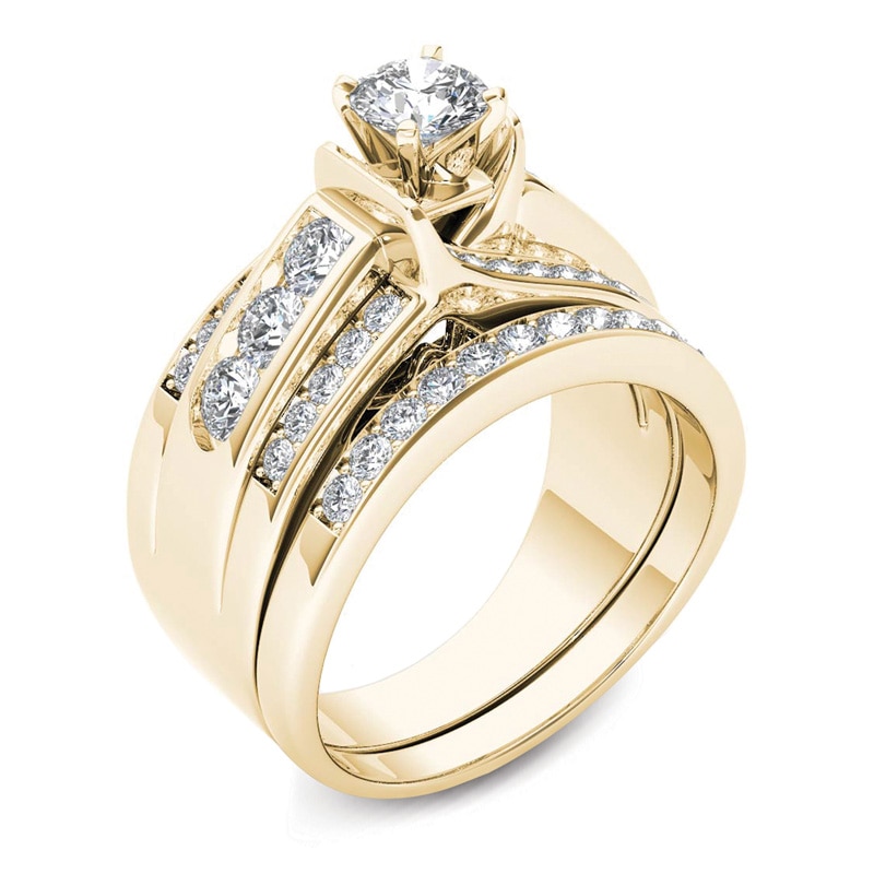 Previously Owned - 1-1/4  CT. T.W. Diamond Multi-Row Bridal Set in 14K Gold
