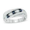 Thumbnail Image 0 of Previously Owned - Men's Lab-Created Blue and White Sapphire Five Stone Slant Band in Sterling Silver