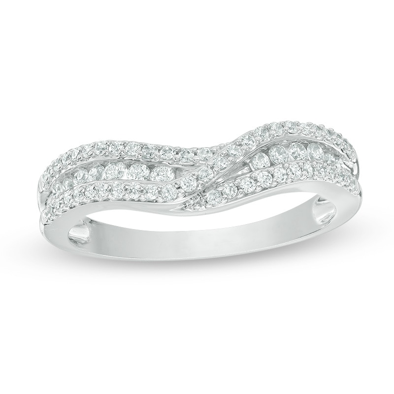 Main Image 1 of Previously Owned - 3/8 CT. T.W. Diamond Crossover Contour Band in 14K White Gold