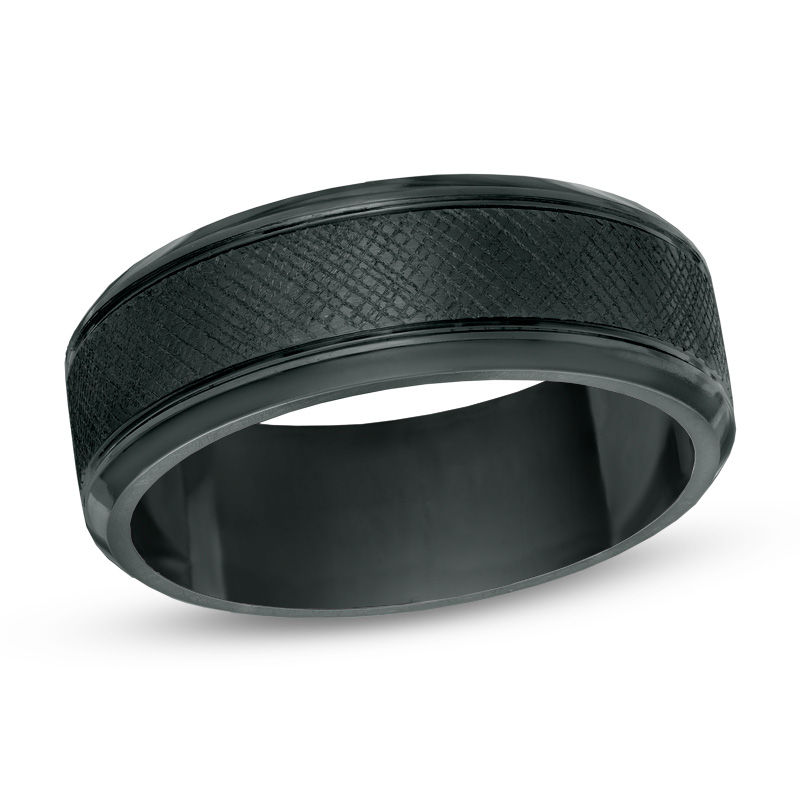 Previously Owned - Men's 8.0mm Etched Black IP Comfort Fit Wedding Band in Tantalum