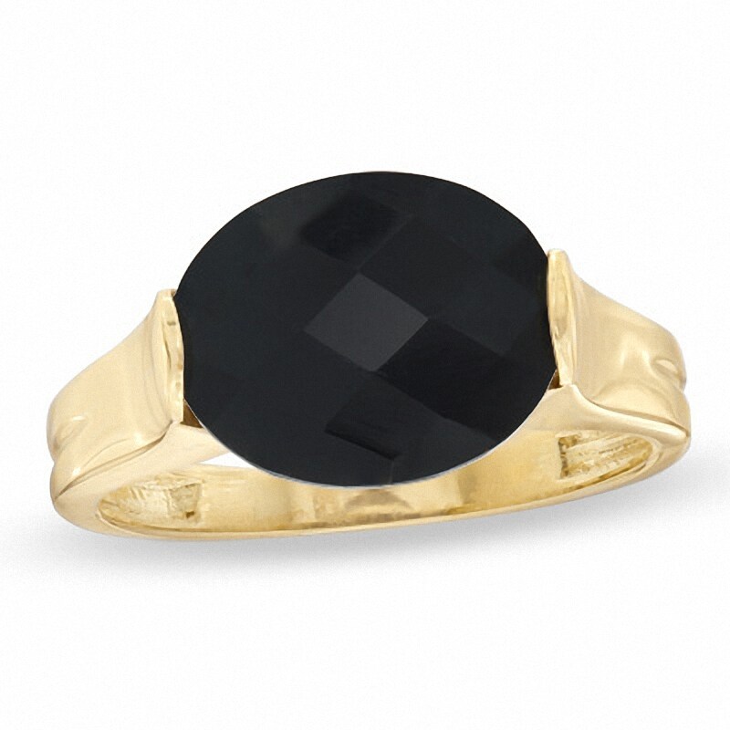 Main Image 1 of Previously Owned - Oval Onyx Tension-Set Ring in 10K Gold
