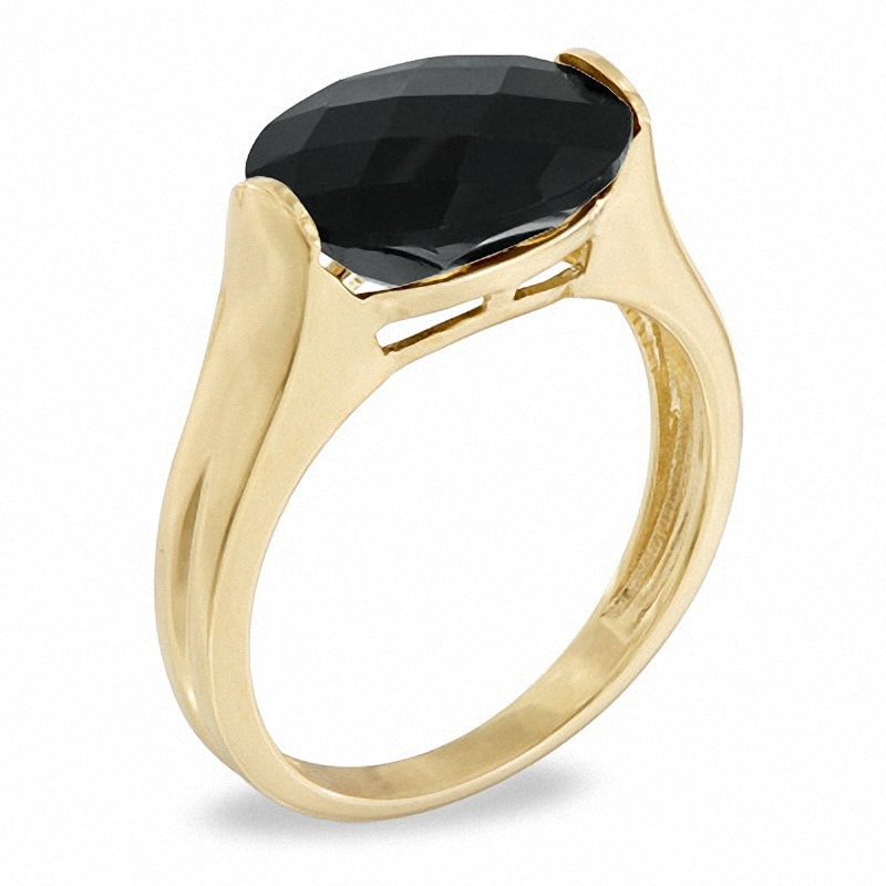 Main Image 2 of Previously Owned - Oval Onyx Tension-Set Ring in 10K Gold