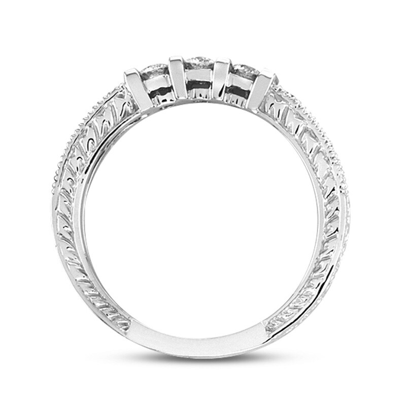 Main Image 2 of Previously Owned - 1/3 CT. T.W. Diamond Three Stone Wedding Band in 14K White Gold (I/SI2)