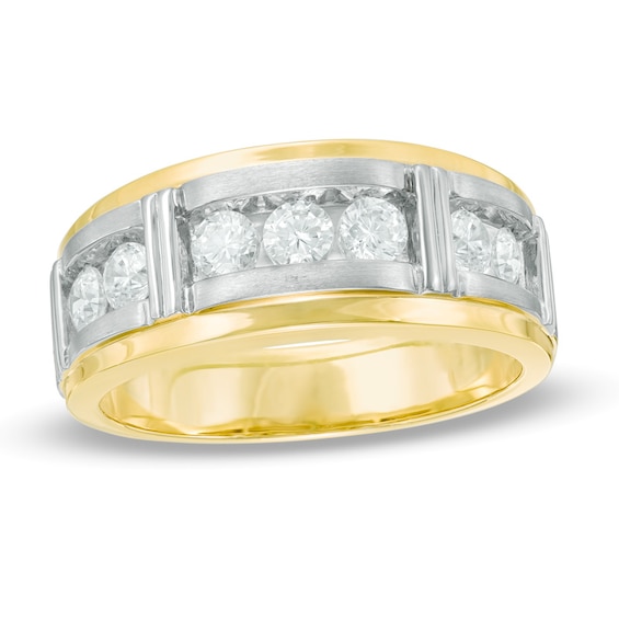 Previously Owned - Men's 1 CT. T.w. Diamond Seven Stone Bar Wedding Band in 10K Two-Tone Gold