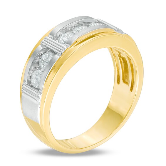 Previously Owned - Men's 1 CT. T.w. Diamond Seven Stone Bar Wedding Band in 10K Two-Tone Gold