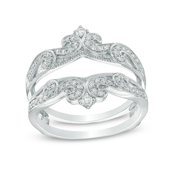 Previously Owned - 1/3 CT. T.w. Diamond Vintage-Style Crowned Solitaire Enhancer in 14K White Gold