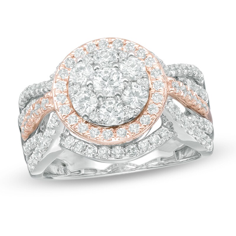 Main Image 1 of Previously Owned - 1-1/2 CT. T.W. Composite Diamond Frame Engagement Ring in 14K Two-Tone Gold