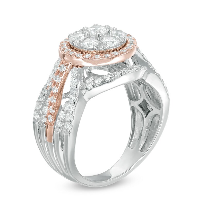 Main Image 2 of Previously Owned - 1-1/2 CT. T.W. Composite Diamond Frame Engagement Ring in 14K Two-Tone Gold