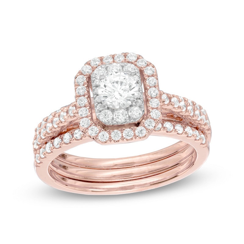 Main Image 1 of Previously Owned - 1-1/5 CT. T.W. Diamond Octagonal Frame Three Piece Bridal Set in 14K Two-Tone Gold