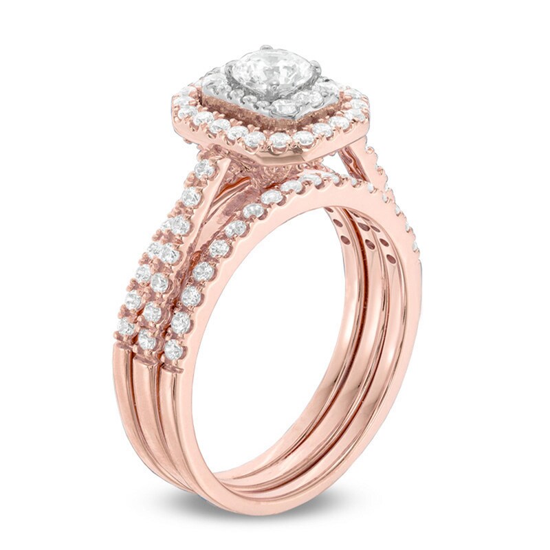 Main Image 2 of Previously Owned - 1-1/5 CT. T.W. Diamond Octagonal Frame Three Piece Bridal Set in 14K Two-Tone Gold