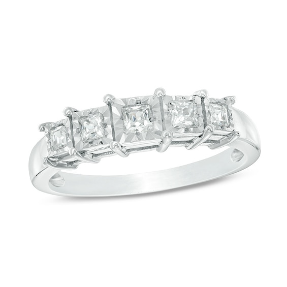 Previously Owned - 1/4 CT. T.w. Princess-Cut Diamond Five Stone Anniversary Band in 10K White Gold