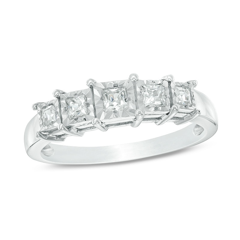 Main Image 1 of Previously Owned - 1/4 CT. T.W. Princess-Cut Diamond Five Stone Anniversary Band in 10K White Gold