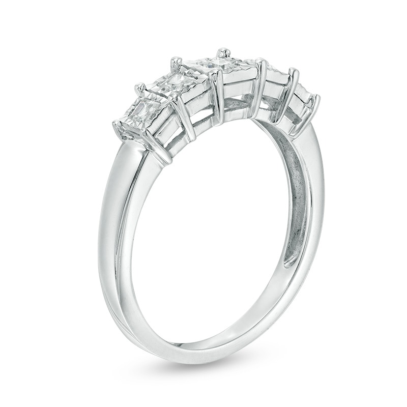 Main Image 2 of Previously Owned - 1/4 CT. T.W. Princess-Cut Diamond Five Stone Anniversary Band in 10K White Gold