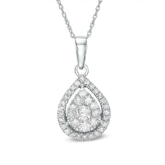 Previously Owned - 1/2 CT. T.w. Diamond Teardrop Frame Pendant in 10K White Gold
