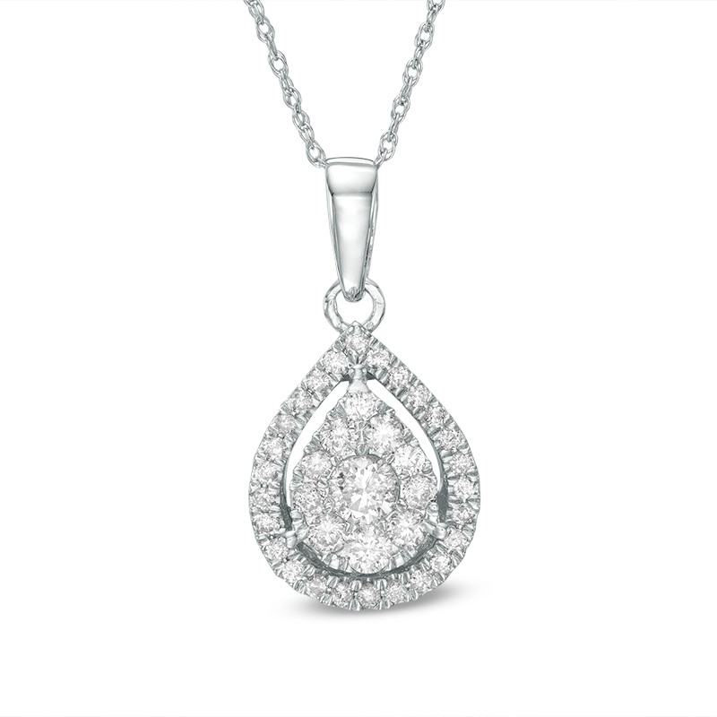 Previously Owned - 1/2 CT. T.W. Diamond Teardrop Frame Pendant in 10K White Gold