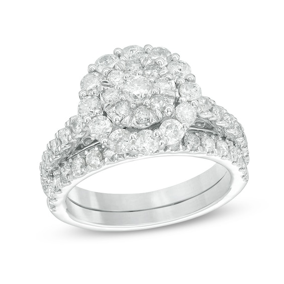 Previously Owned - 1-3/4 CT. T.w. Composite Diamond Frame Bridal Set in 10K White Gold