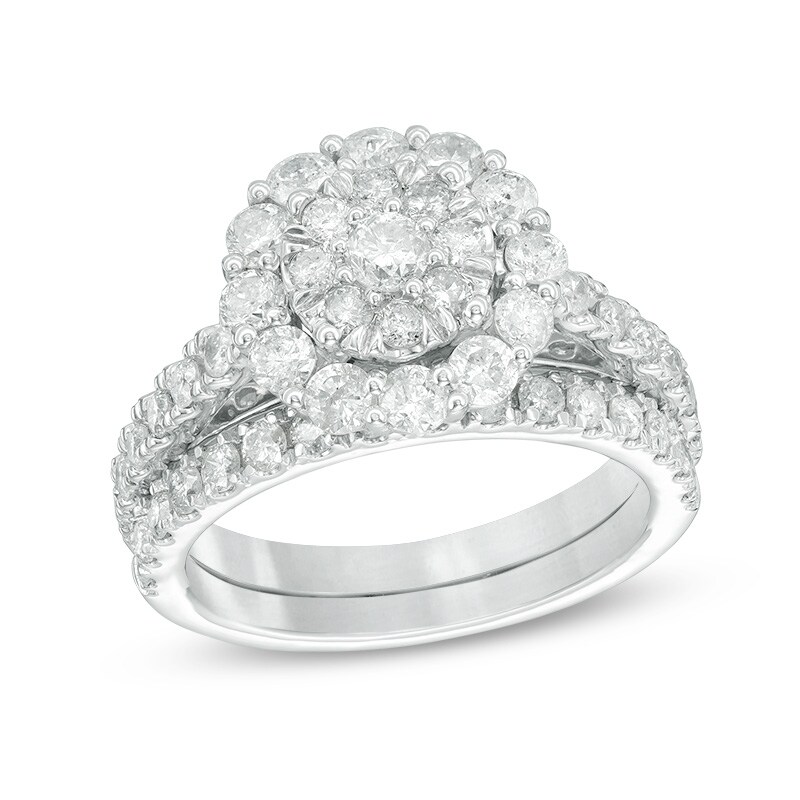 Main Image 2 of Previously Owned - 1-3/4 CT. T.W. Composite Diamond Frame Bridal Set in 10K White Gold
