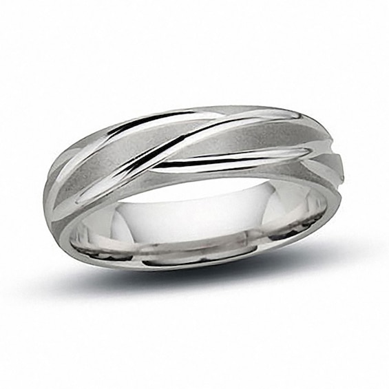 Previously Owned - 6mm Feather Wedding Band in 14K White Gold