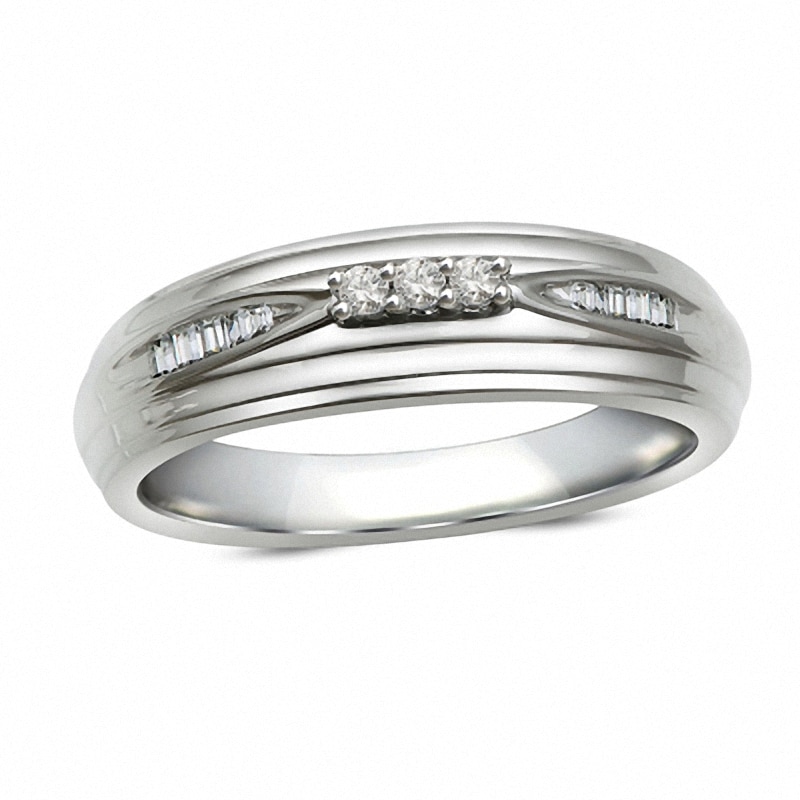 Main Image 1 of Previously Owned - 1/10 CT. T.W.  Diamond Three Stone Wedding Band in 10K White Gold