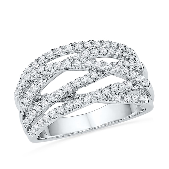 Previously Owned - 5/8 CT. T.w. Diamond Multi-Row Crossover Ring in 10K White Gold