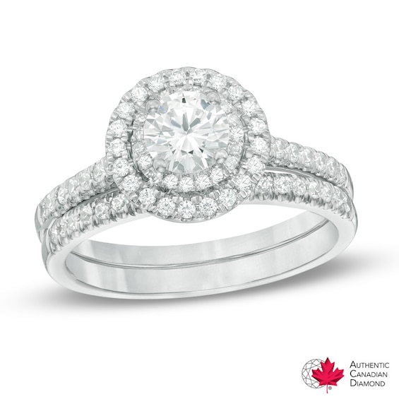 Previously Owned - 1 CT. T.w. Diamond Double Frame Bridal Set in 14K White Gold (I/I2)
