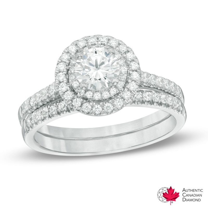 Main Image 1 of Previously Owned - 1 CT. T.W. Diamond Double Frame Bridal Set in 14K White Gold (I/I2)
