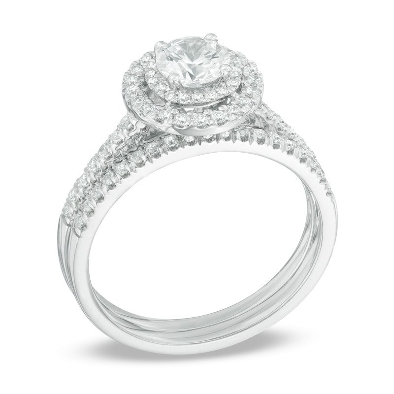 Main Image 2 of Previously Owned - 1 CT. T.W. Diamond Double Frame Bridal Set in 14K White Gold (I/I2)