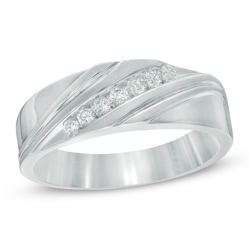 Main Image 1 of Previously Owned - 1/4 CT. T.W. Diamond Seven Stone Slant Anniversary Band in 10K White Gold