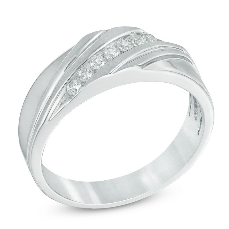 Main Image 2 of Previously Owned - 1/4 CT. T.W. Diamond Seven Stone Slant Anniversary Band in 10K White Gold