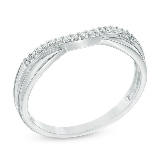Previously Owned - 1/15 CT. T.w. Diamond Double Row Contour Wedding Band in 14K White Gold