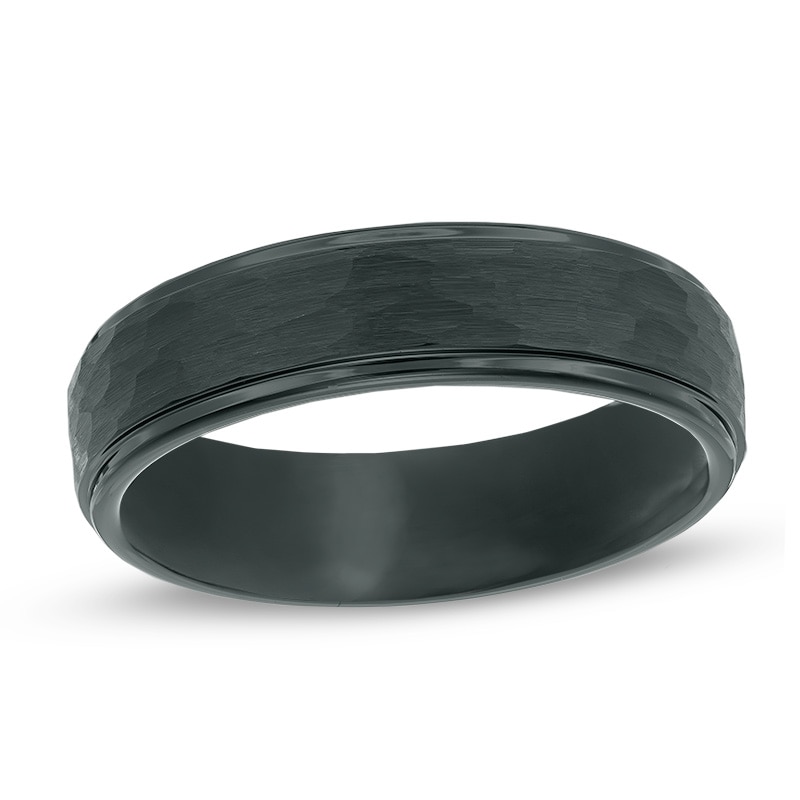 Previously Owned - Triton Men's 6.0mm Comfort-Fit Hammered and Satin center Wedding Band in Black Tungsten