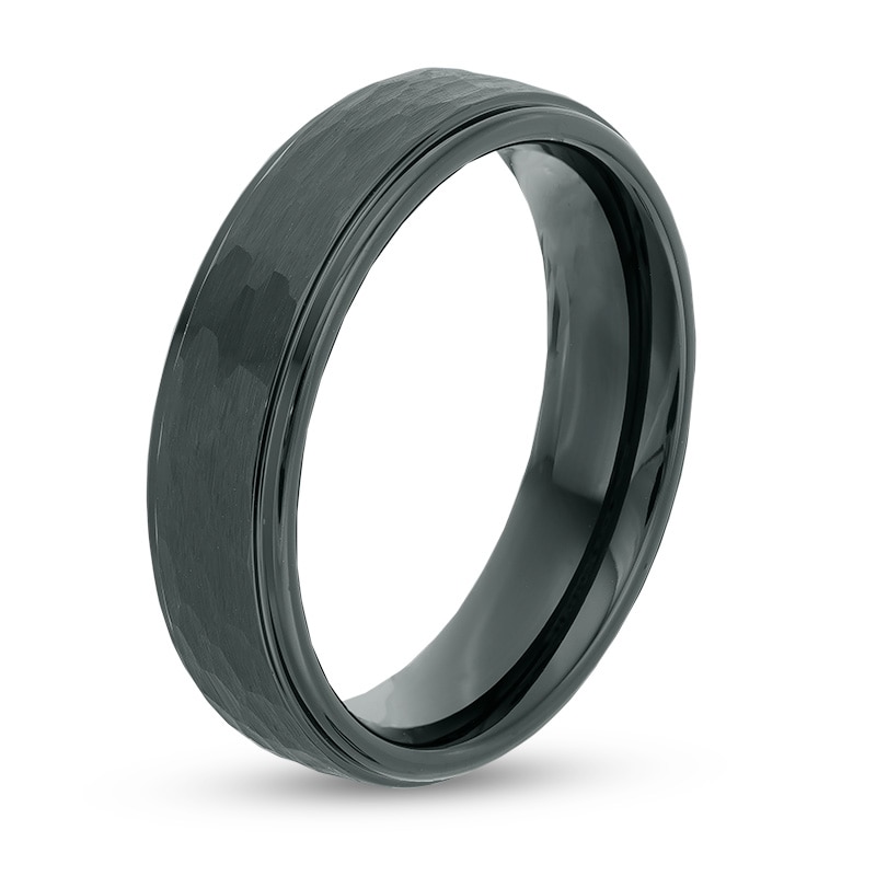 Previously Owned - Triton Men's 6.0mm Comfort-Fit Hammered and Satin center Wedding Band in Black Tungsten