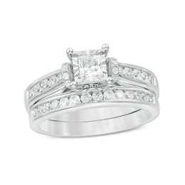 Previously Owned - 1 CT. T.W. Princess-Cut Diamond Bridal Set in 10K White Gold