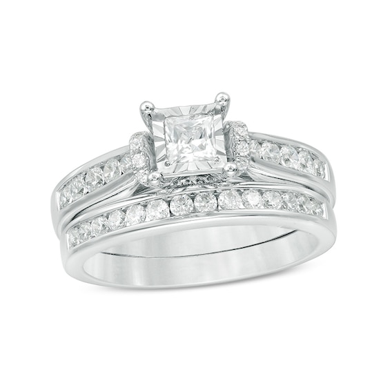 Previously Owned - 1 CT. T.w. Princess-Cut Diamond Bridal Set in 10K White Gold