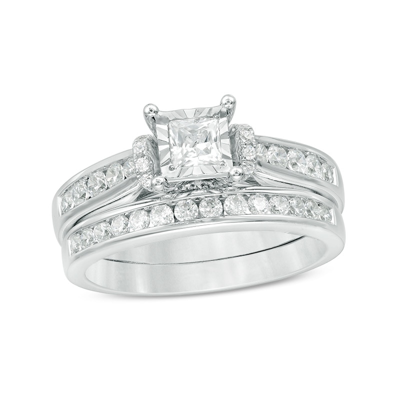 Main Image 1 of Previously Owned - 1 CT. T.W. Princess-Cut Diamond Bridal Set in 10K White Gold