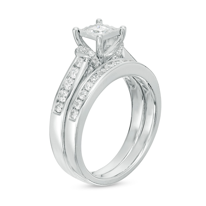 Main Image 2 of Previously Owned - 1 CT. T.W. Princess-Cut Diamond Bridal Set in 10K White Gold