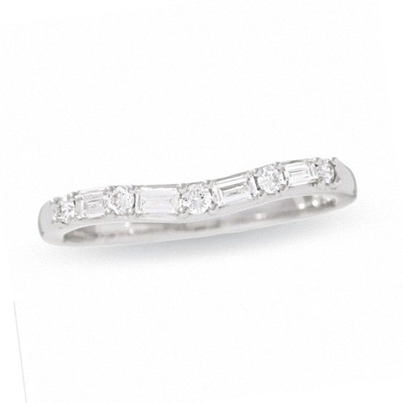 Previously Owned - 1/4 CT. T.w. Round and Baguette Diamond Solitaire Enhancer in 14K White Gold