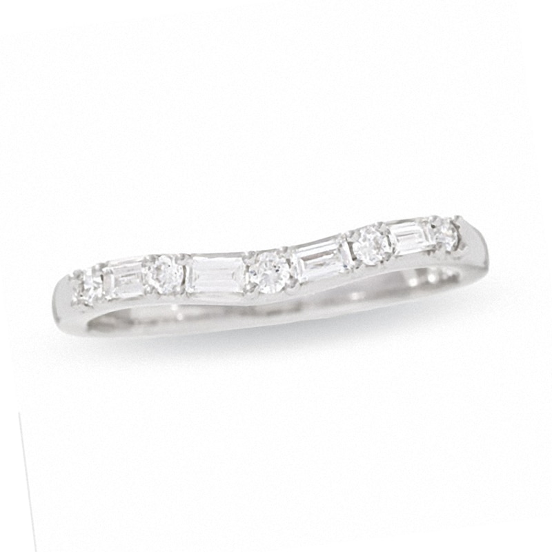 Main Image 1 of Previously Owned - 1/4 CT. T.W. Round and Baguette Diamond Solitaire Enhancer in 14K White Gold