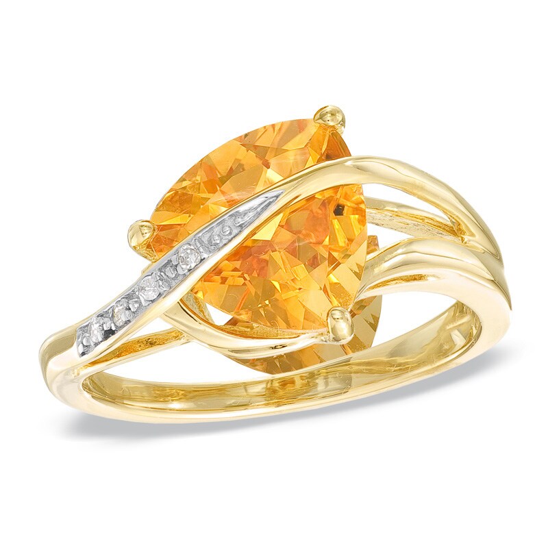 Main Image 1 of Previously Owned - 9.0mm Trillion-Cut Citrine and Diamond Accent Ring  in Sterling Silver with 14K Gold Plate