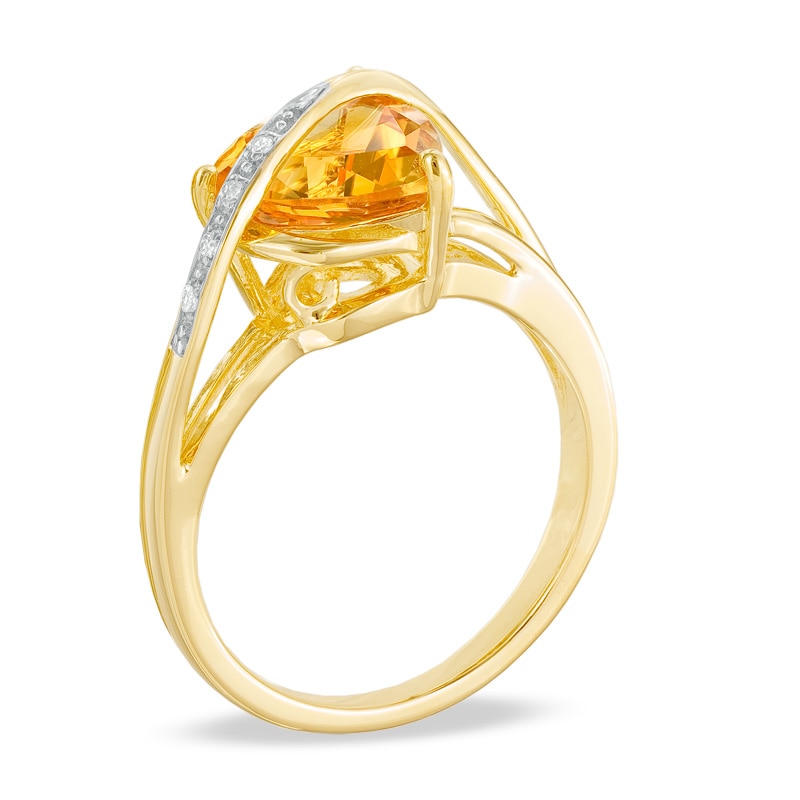 Main Image 2 of Previously Owned - 9.0mm Trillion-Cut Citrine and Diamond Accent Ring  in Sterling Silver with 14K Gold Plate