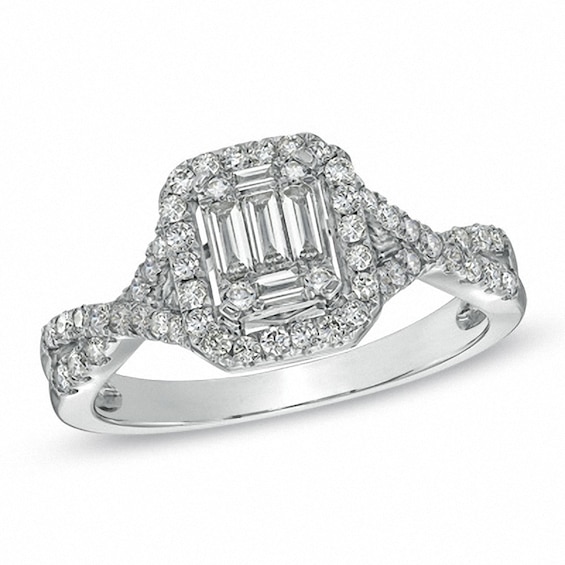 Previously Owned - 5/8 CT. T.w. Baguette Diamond Frame Engagement Ring in 14K White Gold