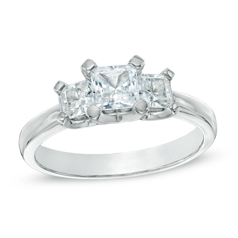 Main Image 1 of Previously Owned - 1 CT. T.W. Princess-Cut Diamond Three Stone Ring in 14K White Gold (I/I2)