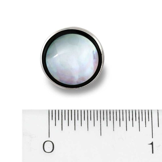 Previously Owned - Men's Round Mother-of-Pearl and Onyx Cuff Links with Shirt Studs Set in Sterling Silver