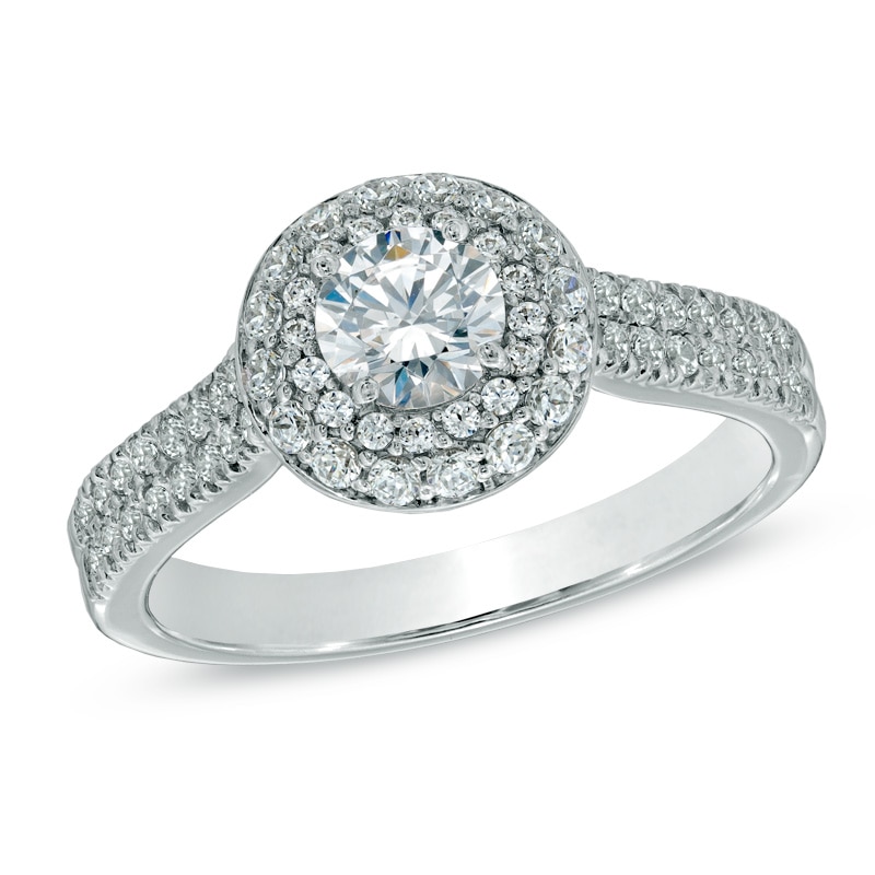 Main Image 1 of Previously Owned - 3/4 CT. T.W. Diamond Double Frame Engagement Ring in 14K White Gold