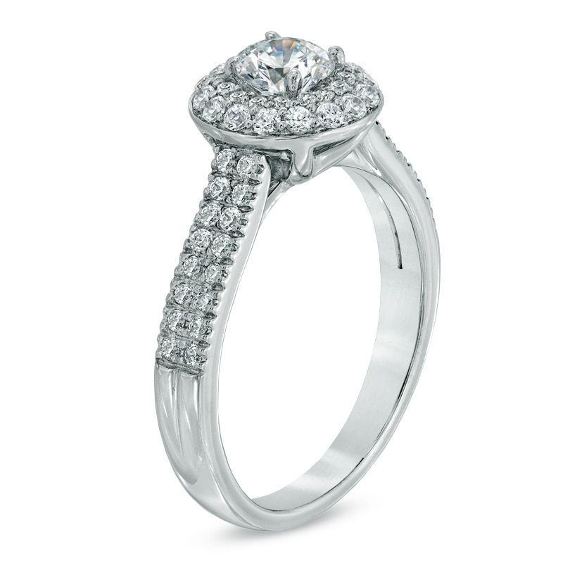 Main Image 2 of Previously Owned - 3/4 CT. T.W. Diamond Double Frame Engagement Ring in 14K White Gold
