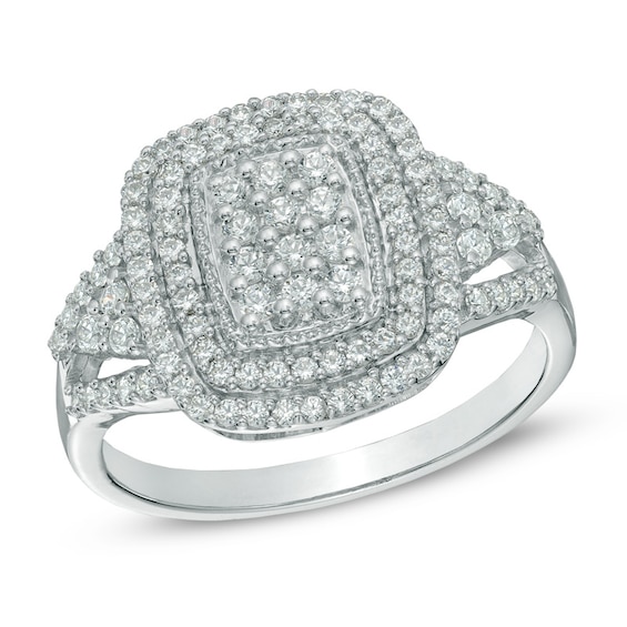 Previously Owned - 1/2 CT. T.w. Diamond Cluster Double Frame Ring in 10K White Gold