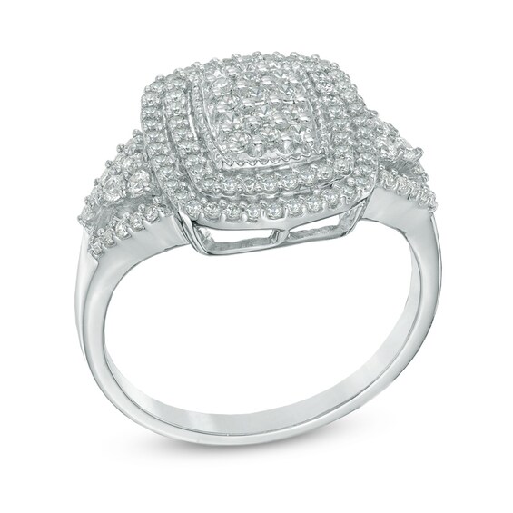 Previously Owned - 1/2 CT. T.w. Diamond Cluster Double Frame Ring in 10K White Gold