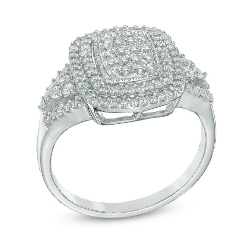 Main Image 2 of Previously Owned - 1/2 CT. T.W. Diamond Cluster Double Frame Ring in 10K White Gold